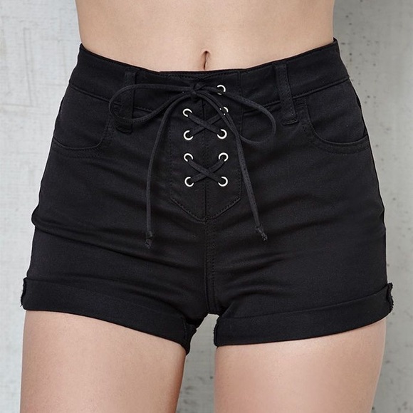 PacSun Pants - PacSun high rise lace-up black shorts